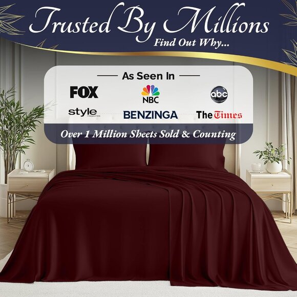 8- 100% Viscose Derived from Bamboo Sheets Queen Size 4pcs - Cooling 17" Deep - Picture 6 of 7